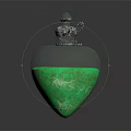 Heart Shaped Transparent Container With Green Liquid And Silver Chain Lid